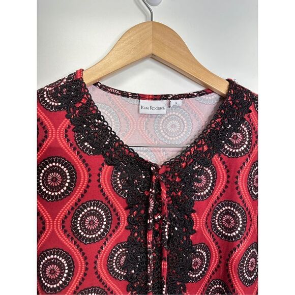 Kim Rogers Tunic Blouse Womens Red/Black Floral Pattern Small - Picture 4 of 9
